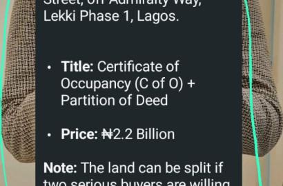 A prime 2250sqm baredland located off fatai arobieke street off Admiralty way Lekki phase 1, Lagos